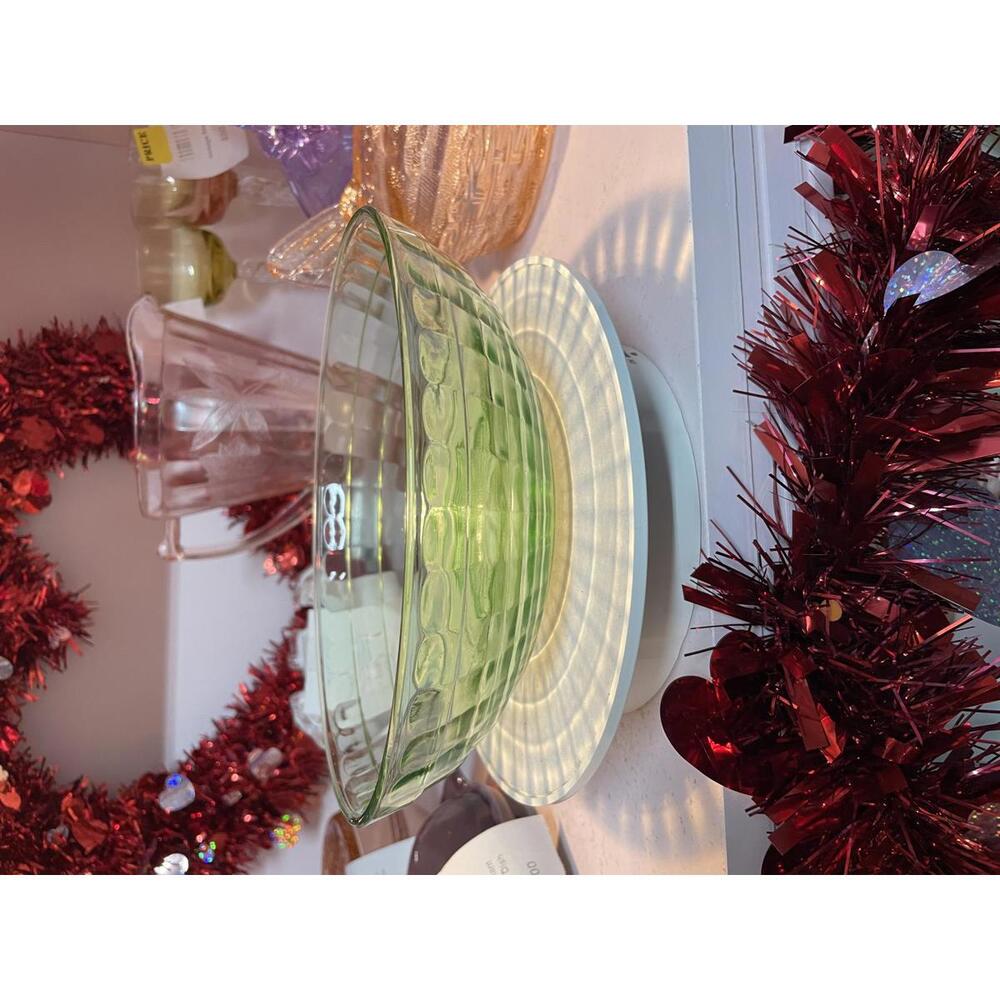 Anchor Hocking Vintage Green Uranium Glass Bowl Depression Glass UV Glow